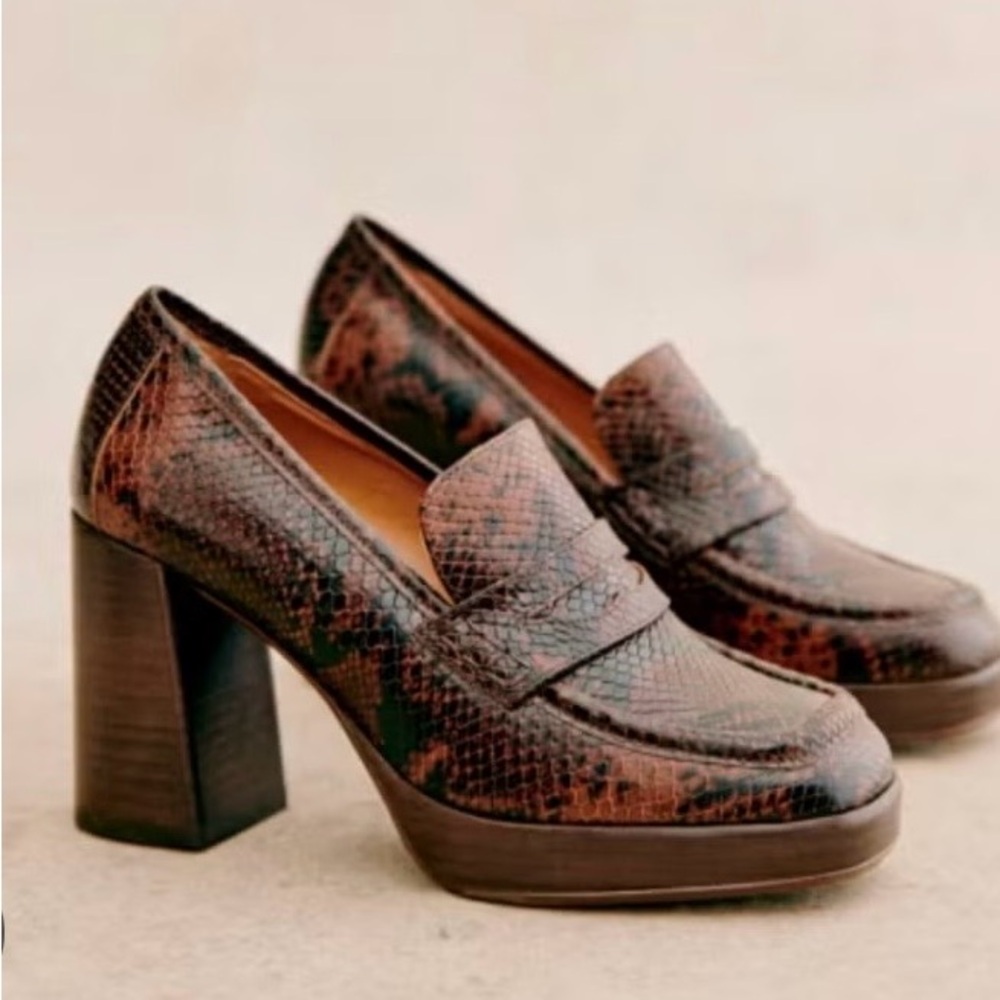 Sézane Jessie Brown Python Platform Loafers